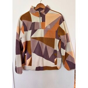 Volcom Geo Sherpa Fleece Pullover 1/4 Zip Jacket Womens Medium Cozy